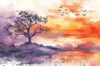 sketch architectural garden views or landscape scenery with watercolor
