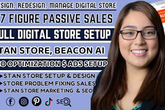 design stan store setup stan store marketing, payhip design beacon setup and SEO