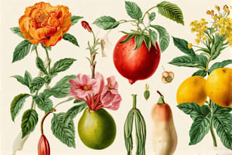 draw botanical illustrations of flowers, fruits and plants