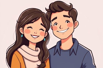 create couple, family or group to vector cartoon portrait