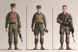 draw 2d game art military character design