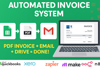 automate PDF invoice creation from google sheets, quickbooks, xero make com n8n