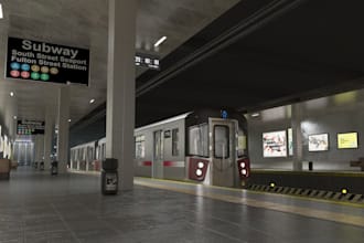 do a realistic 3d model of  subway, tram, metro, or train station