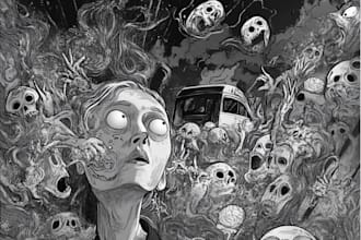 draw detailed black and white illustration