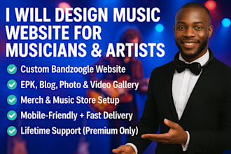 design a stunning bandzoogle music website for musicians artists djs and lebels
