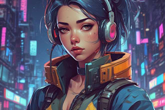 make cyberpunk anime pop art style character illustration