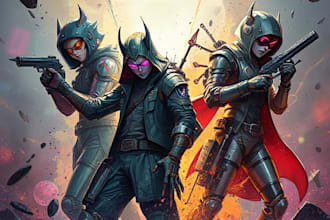 design cyberpunk and fantasy character splash art