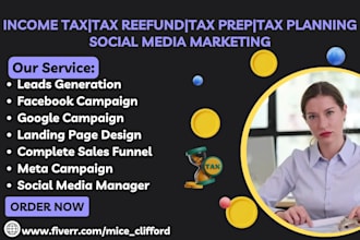 be your income tax, tax refund, tax prep, tax plaanning social media marketer