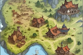 hand draw a fantasy map with digital art