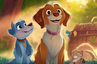 design a custom disney pet or animal portrait illustration