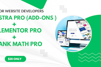 install astra pro,elementor pro and rank math pro plugins for wordpress site