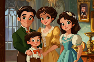 design a professional disney family portrait art