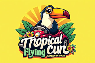 design toucan driving mascot logo with unlimited revision