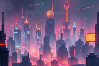 draw futuristic cyberpunk city or background art