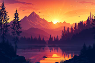 make poster, vector art deco, landscape illustration