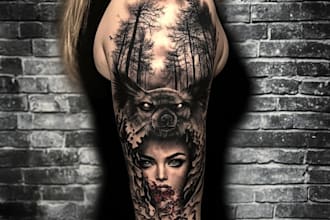 create custom realistic tattoo design, tattoo sleeve