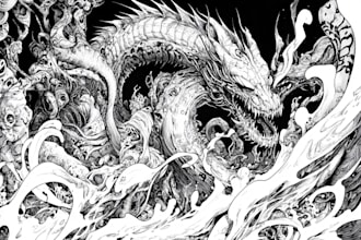 draw detailed black and white illustration