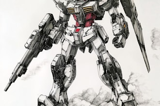 draw gundam, transformers, mecha robot in anime manga style