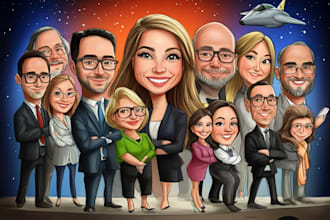 draw group cartoon, caricature based on your photo