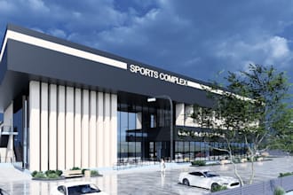 optimize 3d cgi complex building,recreation center,sports arena,office rendering