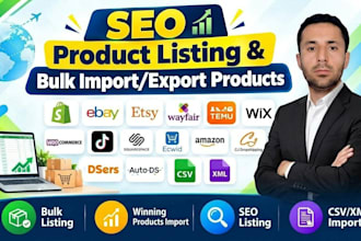 bulk import and export products on shopify, ecwid, wix, ebay, bigcommerce SEO