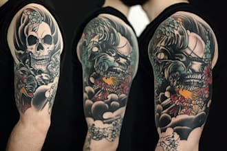 create custom realistic tattoo design, tattoo sleeve