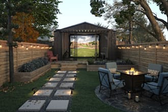 backyard golf design, homes course, 8k rendering, outdoor golf, garden plant bed