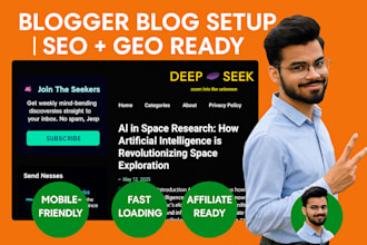 design a blogger or wordpress blog with affiliate setup and GEO optimization