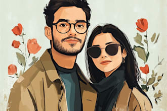 draw realistic family portrait, couple or group from photo