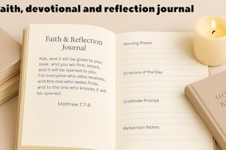 design a christian prayer book, gratitude journal, or daily devotional workbook