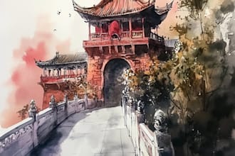 draw original watercolor landscape or architecture art