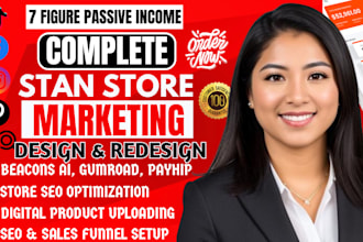 set up 7 figure stan store, beacons ai store, payhip, gumroad for passive income