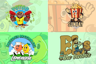 design hand draw cute retro vintage cartoon mascot logo