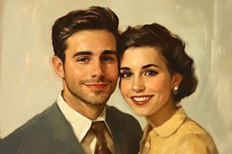 paint realistic digital oil paint family portrait, couple