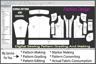 create digital sewing patterns, grading any garments in PDF