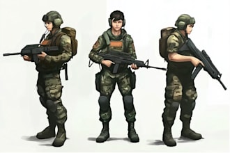 draw 2d game art military character design