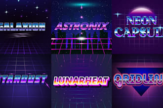 design 80s retro vintage futuristic logo with neon and synthwave chrome style