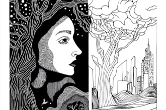 draw a line illustration, a linocut or an engraving