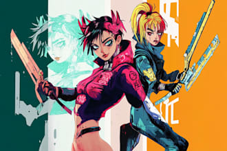 draw cyberpunk pop art anime characters