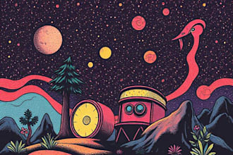 draw a unique psychedelic retro vintage illustration