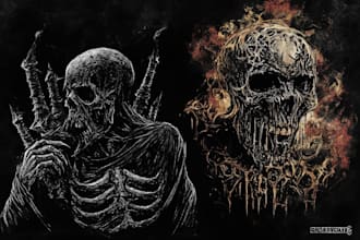 do an dark, brutal, horror, metal art illustration