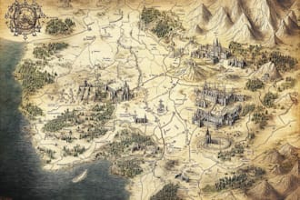 illustrate medieval fantasy and sci fi maps