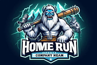 do elegant yeti homerun sports mascot logo design with unlimited revision