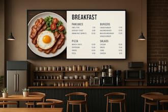 design static tv screen menu for restaurant and cafe