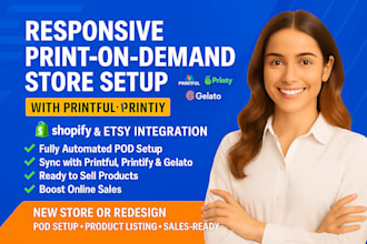 setup etsy shopify print on demand store with  printify printful gelato shineon