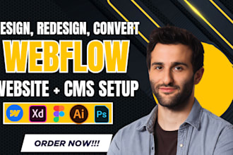 design, develop webflow website, convert figma to webflow, xd to webflow, cms