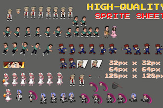create pixel art sprite sheet, character animation and props for indie games