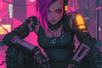 create a cyberpunk illustration style or fan arts