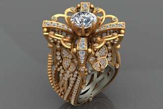 sketchup 3d printable pendant, diamond gold ring, earring  jewelry design model