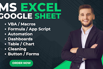 do excel vba, macro, dashboard, google spreadsheet and formula
